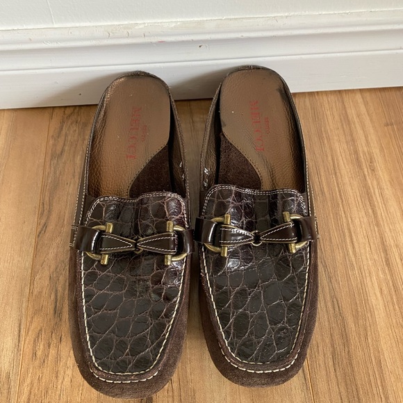 Sesto Meucci Brown Crocodile Print Mule Slide Loafer - Picture 2 of 9